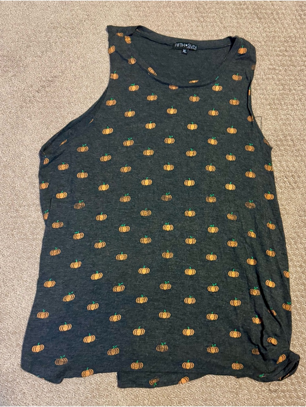 Fifth Sun Dark Gray Tank Top with Orange Pumpkin Print